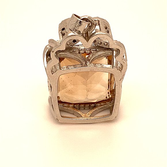 12.60 ct. t.w. Tonal Blue Topaz and .12 ct. t.w. Lab-Grown  Precious Topaz 12.60ct White Gold Silver Pendant